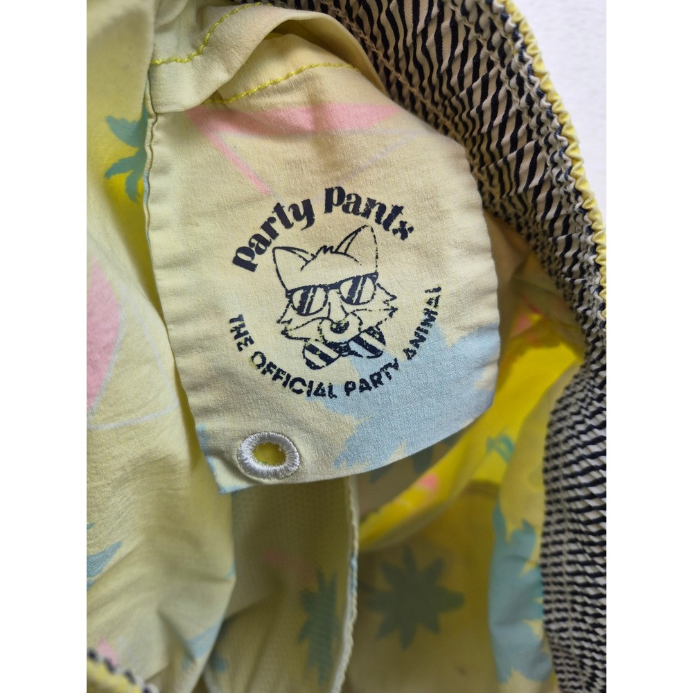 Party Pants Mens Yellow Palm Tree Retro Print Swim Trunks Board Shorts Size L - Picture 13 of 16